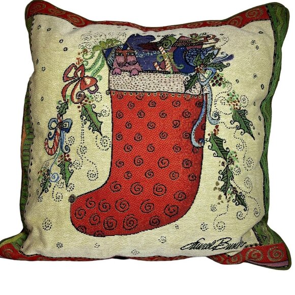 Vintage Holiday Stocking 14” Pillow By Laurel Burch - Picture 1 of 6